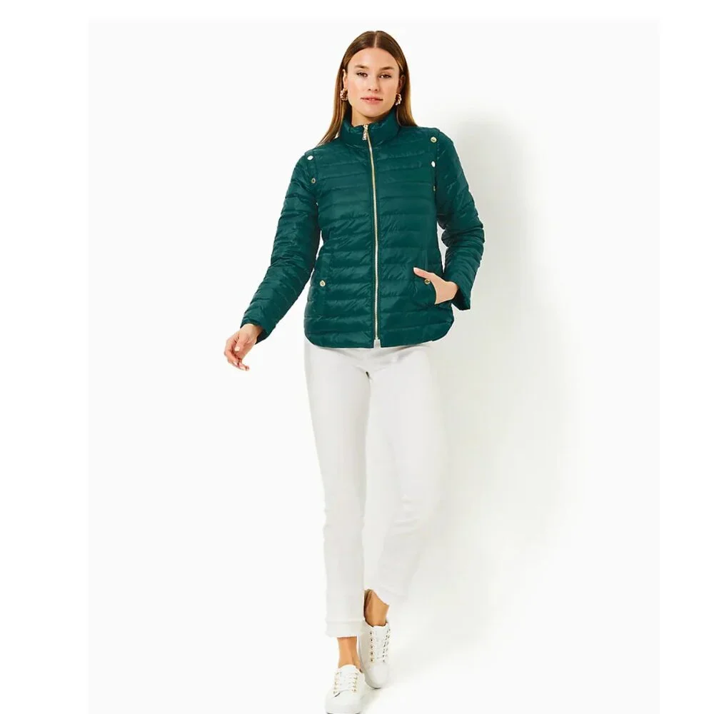 NEW Lilly Pulitzer Tenna Convertible Down Puffer Jacket Vest Villa Green